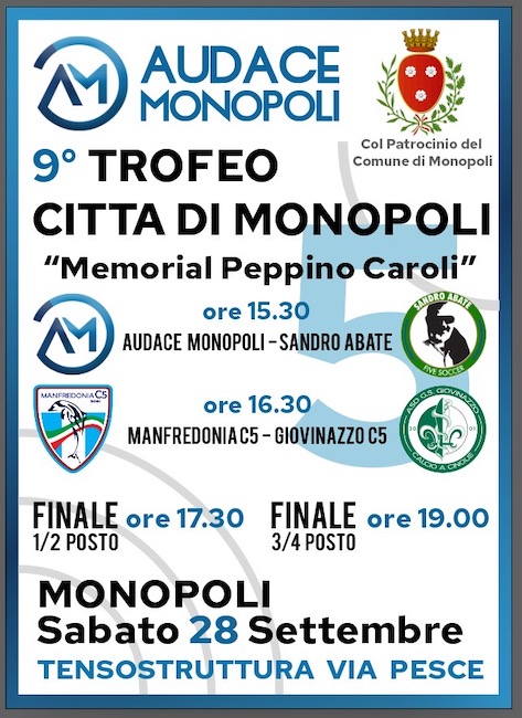 locandina Trofeo Città di Monopoli, con orari e incontri