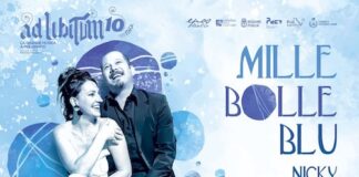 Locandina del concerto evento "Le Mille Bolle Blu" a Polignano a Mare con Nicky Nicolai e Stefano di Battista