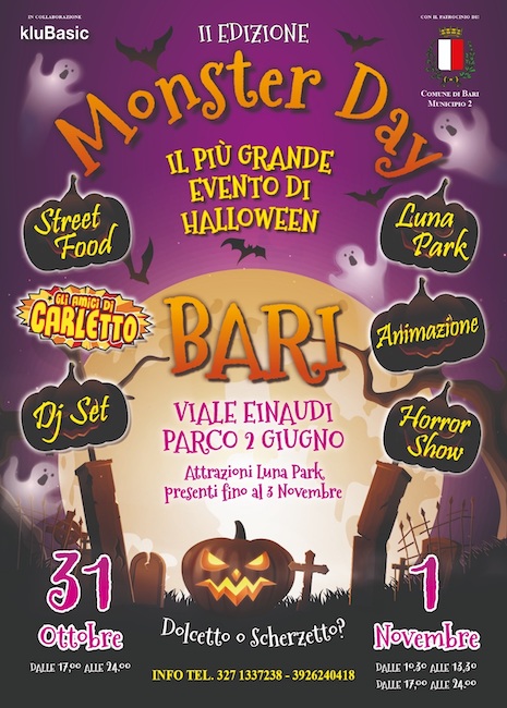 locandina della Festa di Halloween a Bari  31 ottobre e 1 novembre