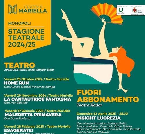 Locandina con spettacoli della Stagione teatrale 2024/25 a Monopoli